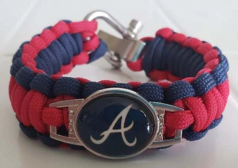 Atlanta Braves MLB Paracord Baseball Braclet Red Blue Metal Logo A Logo Cover