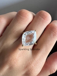 Portrait Cut Solitaire Engagement Ring Kite Shape Moissanite Huge Wedding Ring - Picture 1 of 15