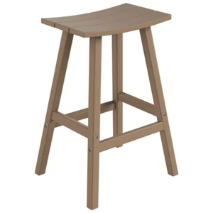 Florence Outdoor 29" HDPE Plastic Saddle Seat Barstool in Weathered Wood - Picture 1 of 6
