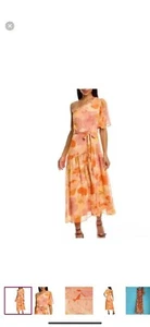 Anthropologie Taylor orangefarbenes Blumenkleid DAMEN 10 One-Shoulder-Midi-Party - Bild 1 von 12