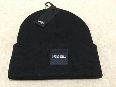 Sportsgirl Beanie Black Rewind Logo Hat BNWT Winter Travel Hiking Activewear - image 1 of 4