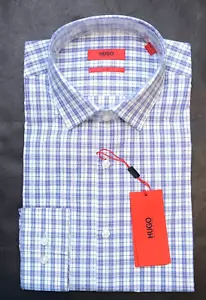 HUGO BOSS Hombre Kenno Ajustado Azul Marino Escocesa Algodón Camisa 38 15 - Imagen 1 de 6
