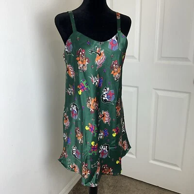 Looney Tunes Mujer’s Vintage Vestido de Noche Pijama Satinado Chemise Navidad Verde M Foto 1 de 4