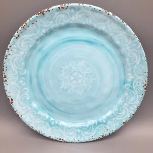 x1 Cynthia Rowley Blue MELAMINE Dinner Plate Aqua Rustic Medallion Swirl NEW - Picture 1 of 3