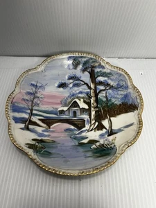 Vintage Japan Winterszene Sammelteller mit gewelltem Rand K. Kassy 8,5 Zoll Ucagco - Bild 1 von 4