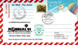 Österreich, Ballonpost 1991: 44. Sonderflug Aerogramm aus Kanada Mondial 91 - Picture 1 of 3
