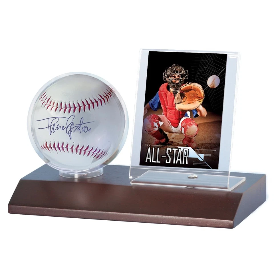 Mlb Dark Wood Base Ball And Card Holder,8.2 X 6.5 X 4.7 Inches,multico - Image 1 of 1