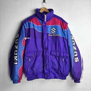 Rare Vintage 80s Suzuki Removable Sleeves Nylon Bomber Jacket Italy Men’s XL - Picture 1 of 20