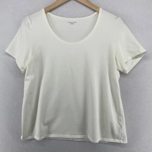 EILEEN FISHER Top L Stretch Bio Baumwolle Jersey Kurzarm Basic Weiß USA - Bild 1 von 10