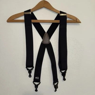 Hold Up Suspenders Men Ski 1 1/2" USA Made Black Composite Plastic - Image 1 of 4