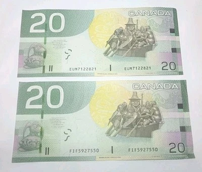   2 Notes, Canada 20 Dollars Issue 2004 ( Printed 2009) Jenkins/Carney  - Image 1 of 4