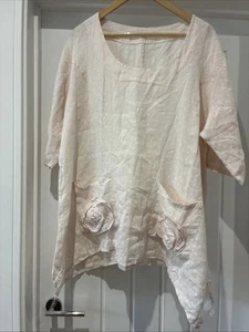 Made In Italy Linen Oversized Top Blouse Pink Size XL 50” Chest Button - Picture 1 of 14