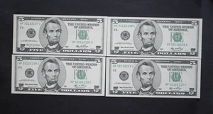Four 2006 $5/Atlanta/Federal Reserve Notes/uncirculated/F-1992F/in seq./GOOD SNs - Picture 1 of 22