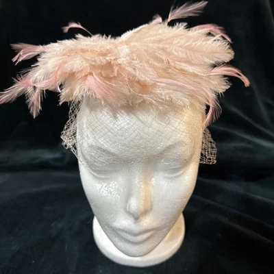 Vtg 1950S Mr. John Caprice Designer Fascinator Hat Pink Feathers - Image 1 of 4