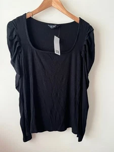 F&F Top Size 14 New Black Ribbed Puff Long Sleeve Stretch Casual Formal - Picture 1 of 7