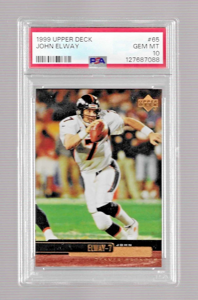 Tarjeta de fútbol americano 1999 cubierta superior #65 Hof John Elway PSA 10 Low Pop Denver Broncos Foto 1 de 4
