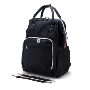 Mom & Dad Baby Backpack Diaper Bag Wide Travel Organizer w/Stroller Straps Black - Picture 1 of 12
