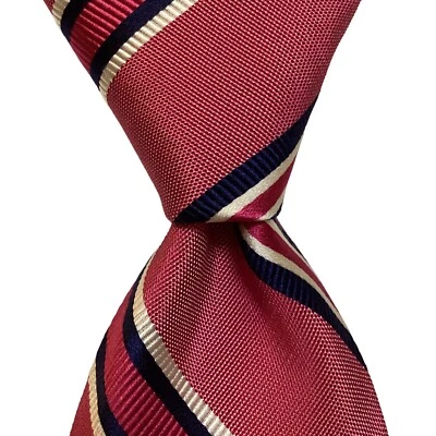 BREUER Men's Silk/Cotton Slim Necktie ITALY Designer STRIPED Pink/Blue/White EUC - Image 1 of 3