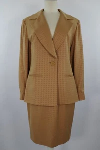 Vintage Dior Camel Cannage Skirt Suit Lined Silk made France 42 FR 10 US - Picture 1 of 13