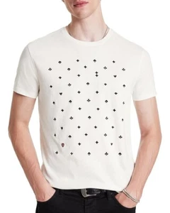 JOHN VARVATOS Shirt Mens Medium White Pullover Crew Spades Diamonds Clubs $128 - Picture 1 of 9