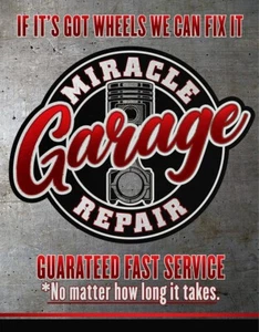 12 1/2" X 16" TIN SIGN MIRACLE GARAGE REPAIR METAL SIGN NEW - Picture 1 of 1