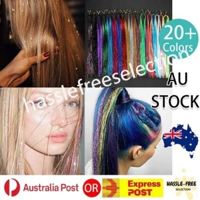 220 Strands Holographic Hair Glitter Highlights Tinsel Extensions Sparkle Party - image 1 of 4