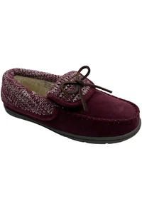 Clarks Suede Moccasin Slippers with Sweater Trim Burgundy - Picture 1 of 3
