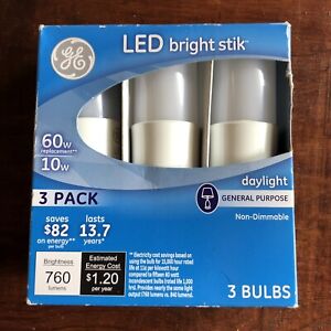 GE LED bright stik 3 pack Daylight 10W use /60W replacement non-dimmable 760 lum