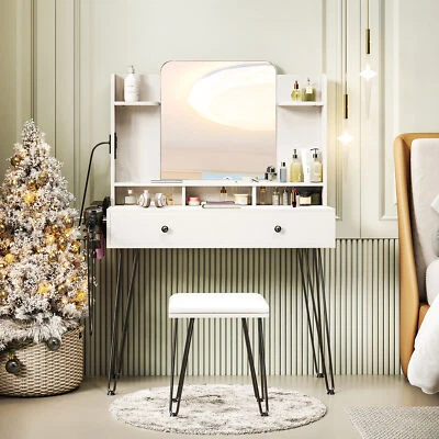 TC-HOMENY Makeup Vanity Table Set Dressing Table w/ Power Station & Vanity Stool - Image 1 of 4