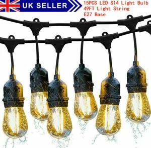 HEAVY DUTY FESTOON E27 IP65 WATERPROOF LED OUTDOOR GARDEN STRING LIGHTS 49FT - Picture 1 of 12