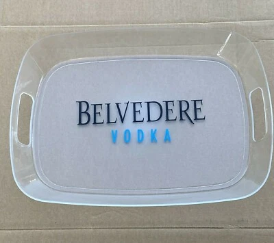 BELVEDERE VODKA Cocktail Serving Tray Handles LARGE Acrylic Clear Bar Countertop - Image 1 of 4