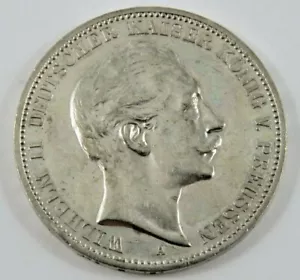 ESTADOS ALEMANES-PRUSIA 1911 A PLATA 3 MARCOS. .900 PLATA WILHELM II .4823 OZ. - Imagen 1 de 4