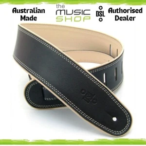 Aust Made DSL 2.5" GEP Rolled Edge Leather Guitar Strap, Black/Beige- GEP25-15-3 - Picture 1 of 1