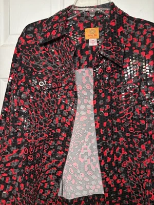 Ruby Rd Faux Leather Blk/Red/Multi Color Short Jacket sz 16W - Image 1 of 2