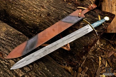 HUNTEX Handmade Damascus Blade, Raisin Hilt, 79 cm, Medieval Viking ShortSword - Image 1 of 4