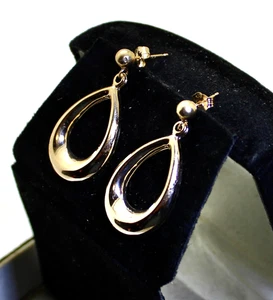 Gorgeous 14K Yellow Gold Teardrop Hoop Drop/Dangle Stud Earrings, 1.2 Grams - Picture 1 of 4