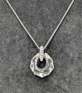 Swarovski Clear Crystal Circle Pendant Necklace Rhinestone Accents Silver Tone - Picture 1 of 16