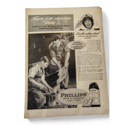 1946 Father Son Shipshape Bonding Print Ad Phillips’ Milk of Magnesia Ephemera - Image 1 of 4