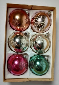 Vintage Hand-Blown Glass Christmas Ornaments West Germany Set 6 Hand Decorated - Picture 1 of 11
