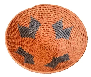 Vintage Native Handmade Hand Woven Coil Geometric Bat Basket Bowl - Foto 1 di 5