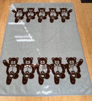 Vintage Ibena Cannon Dancing Bears Blanket Reversible Blue / Brown 76x54 Germany - Image 1 of 4