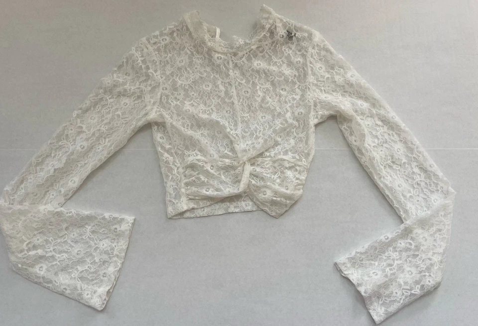 Divided Lace Top Extra Small White Womens Long Sleeve High Neck Ruched 160/80A - Image 1 of 3