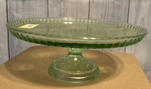 VHTF Vintage Tiara Pedestal Cake Stand Chantilly Green Glass Sandwich Pattern - Picture 1 of 7