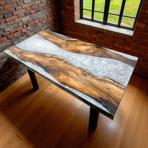 Live Edge Epoxy Dining Table | Resin River Table | Modern Wood Furniture - Picture 1 of 5