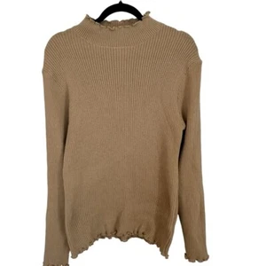 Shein Curve Damen Langarm hellbraun gerippt Rüschensaum Top Größe 2XL GUTER ZUSTAND - Bild 1 von 8