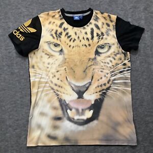Adidas Jaguar All Over Print Size XL Graphic T-Shirt Black Gold Originals