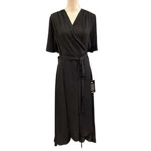Avenue Vivian Wrap Maxi Dress Womens 22 Black Chiffon Flutter Sleeve Flowy Party - Picture 1 of 10