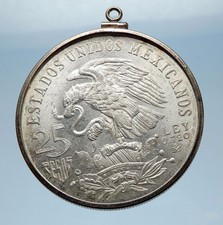 1968 Mexico XIX Olympic Games Aztec Player Silver Coin PENDANT JEWELRY i65578