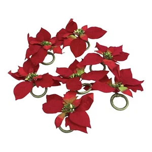 Set Of 7 Vintage Poinsettia Plastics Flower Napkin Holders Plastic Rings - Picture 1 of 4