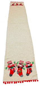 Happy Snowmen in Stockings Table Runner 13x72 inches - Picture 1 of 4
